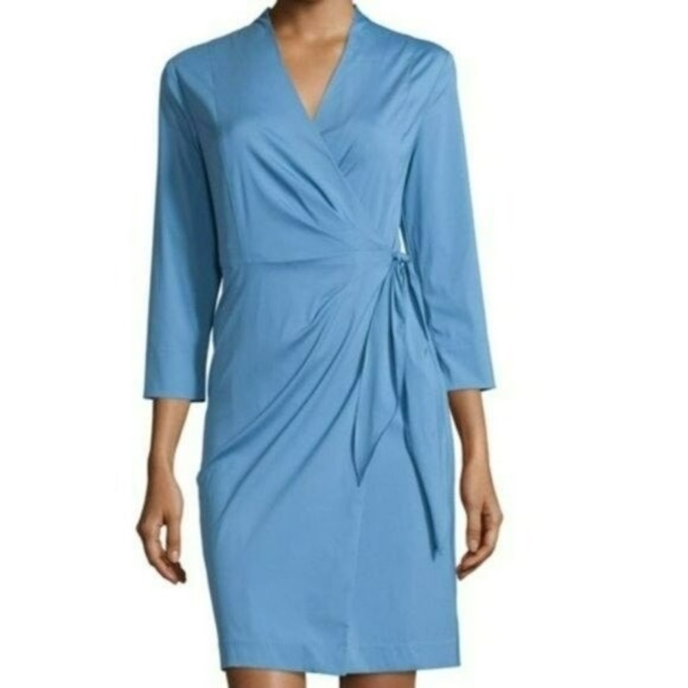 Lafayette 148 York Dolly Blue 3/4 Sleeve Above Knee Wrap Dress 8